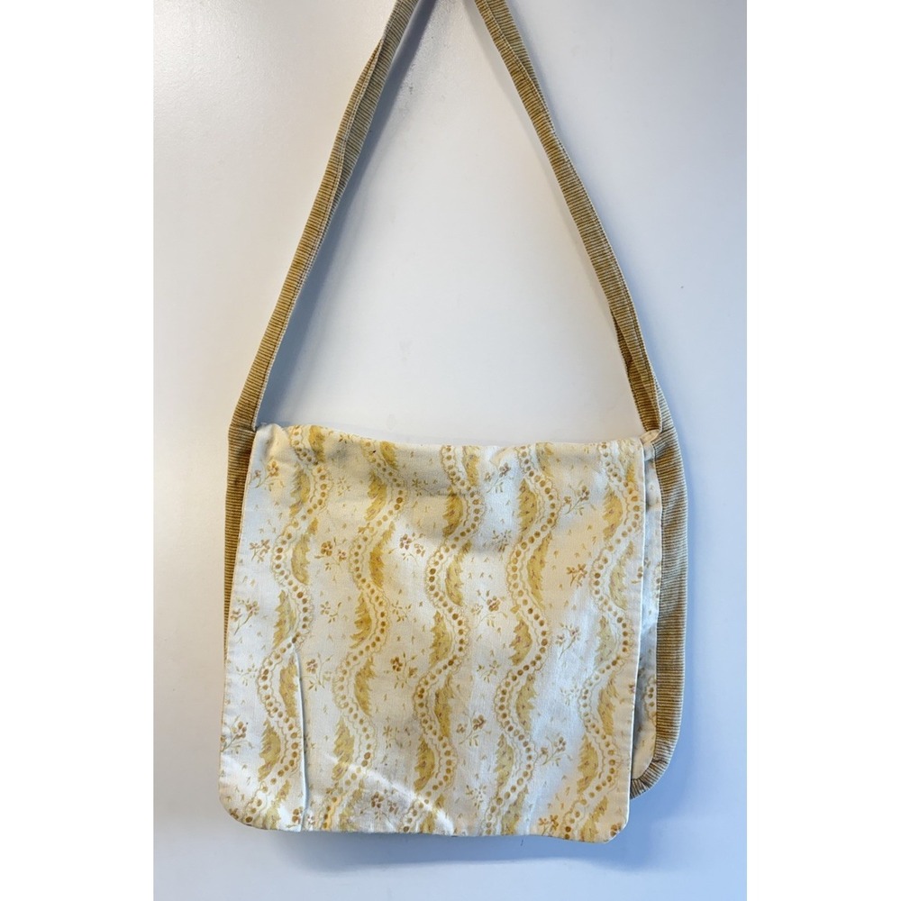 Handmade Floral Tote Bag - Yellow & Tan Canvas Shoulder Crossbody Bag